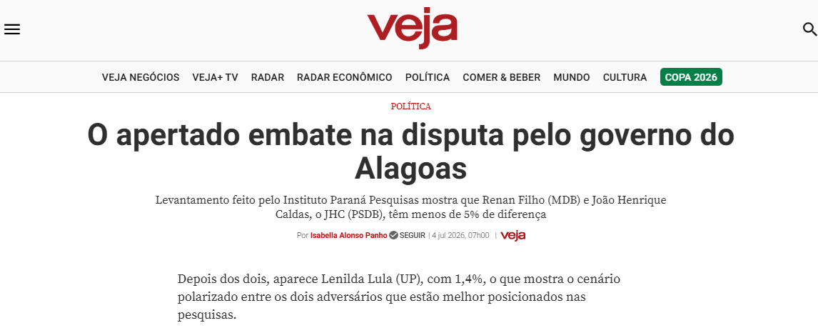 Veja cita pesquisa realizada para Paraná Pesquisas no Estado do Alagoas.