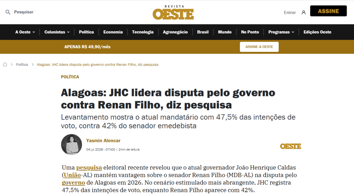 Revista Oeste cita pesquisa realizada para Paraná Pesquisas no Estado do Alagoas. 2 Revista Oeste cita pesquisa realizada para Paraná Pesquisas no Estado do Alagoas.
