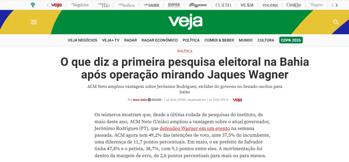 Veja cita pesquisa realizada para Paraná Pesquisas no Estado da Bahia. 2 Veja cita pesquisa realizada para Paraná Pesquisas no Estado da Bahia.