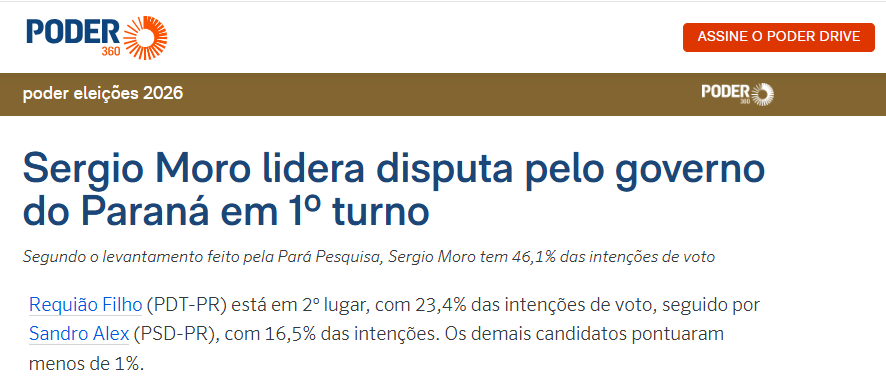 Poder 360 cita pesquisa realizada para Paraná Pesquisas no Estado do Paraná.