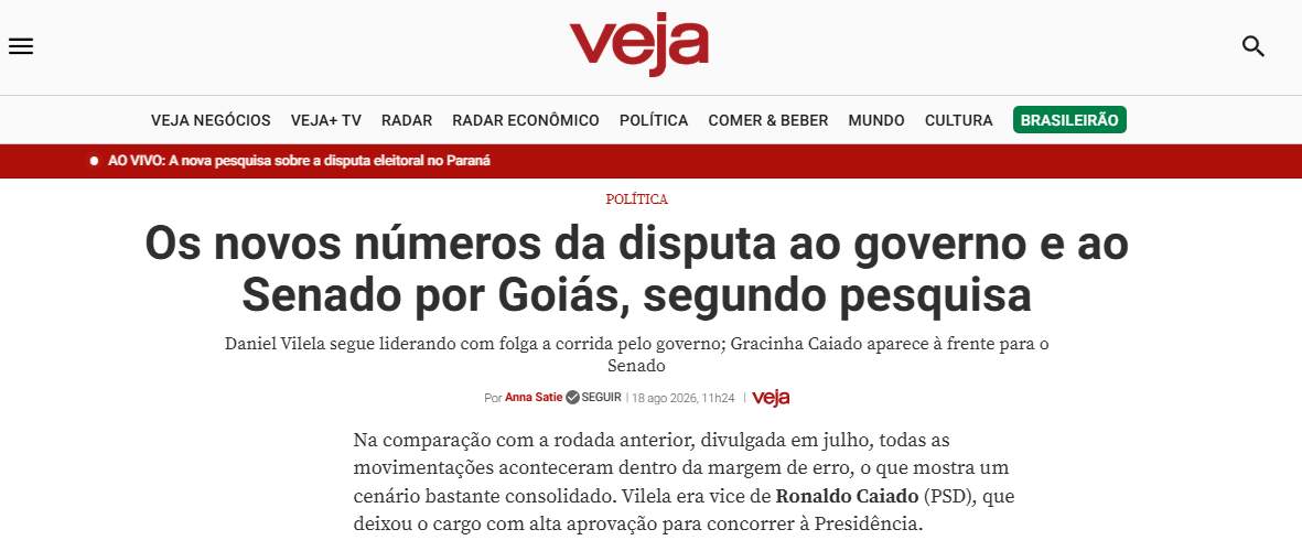 Veja cita pesquisa realizada para Paraná Pesquisas no Estado de Goiás.
