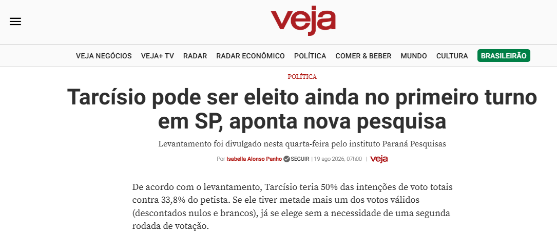 Veja cita pesquisa realizada para Paraná Pesquisas no Estado de São Paulo.
