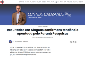 TNH1 cita pesquisa realizada para Paraná Pesquisas no Estado de Alagoas.
